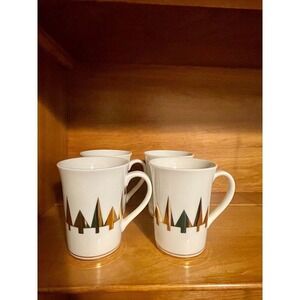 Colonial Candle of‎ Cape Cod Holiday Mug Teacup Set 4 White Gold Christmas Trees